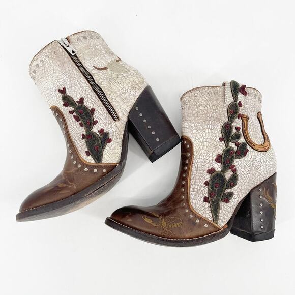 Old Gringo Galena Route 66 Women’s 6.5 Brown Cream Cactus Ankle Cowgirl Boots - Picture 4 of 13